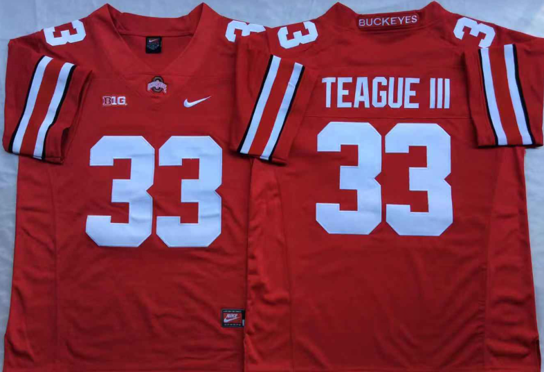 NCAA Men Ohio State Buckeyes Red #33 TEAGUE III->ncaa teams->NCAA Jersey